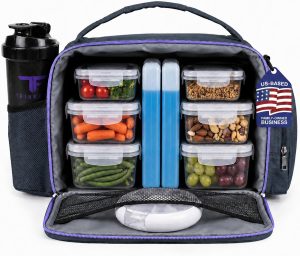 Meal Prep Lunch Box with 6 Containers, 2 Ice Packs, Cooler Bag, Purple